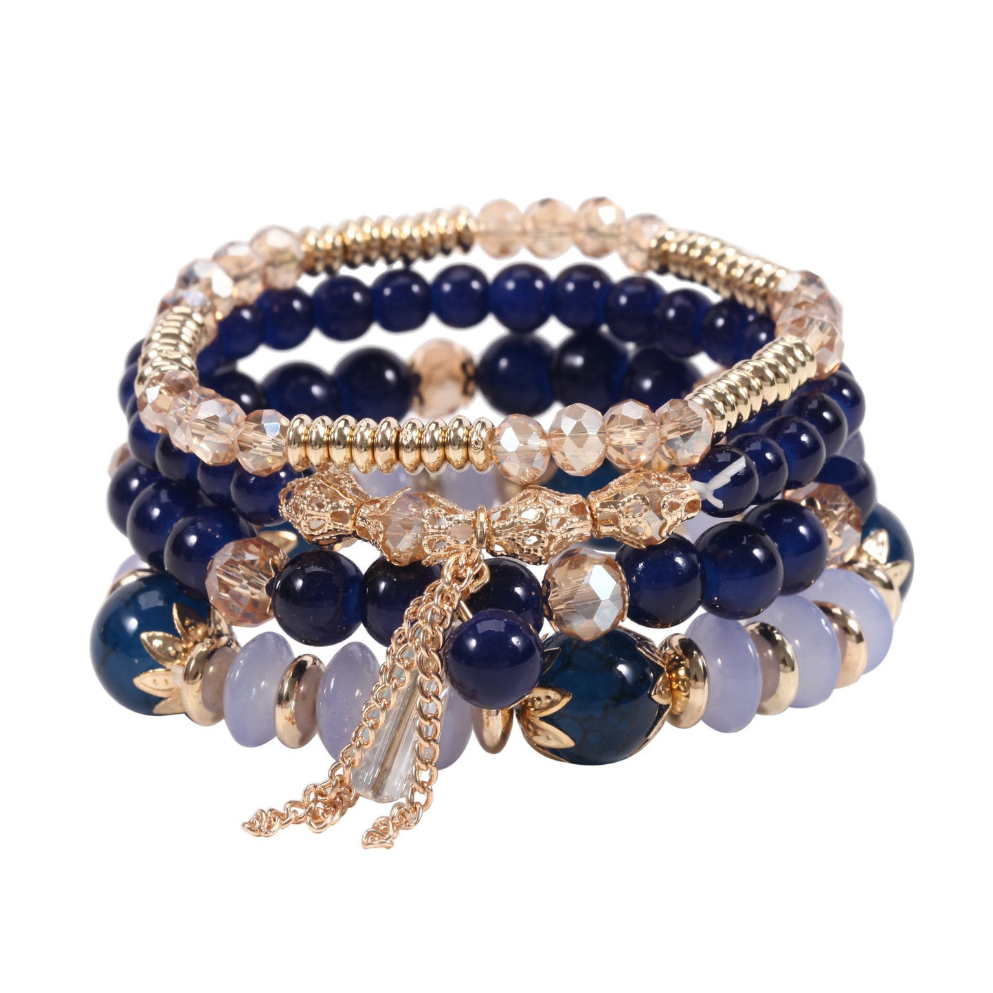 Bohemian Plated Agate Crystal Floral Bracelet Set Unisex