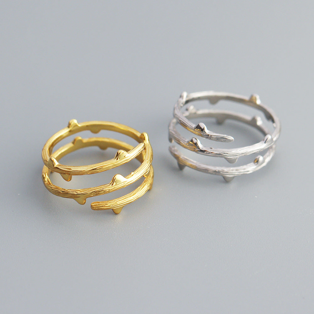 Sweet Minimalist 925 Sterling Silver Geometric Floral Plated Open Ring