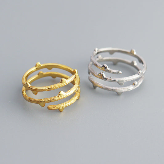 Dulce Anillo Abierto Minimalista de Plata de Ley 925 con Diseño Geométrico Floral Bañado