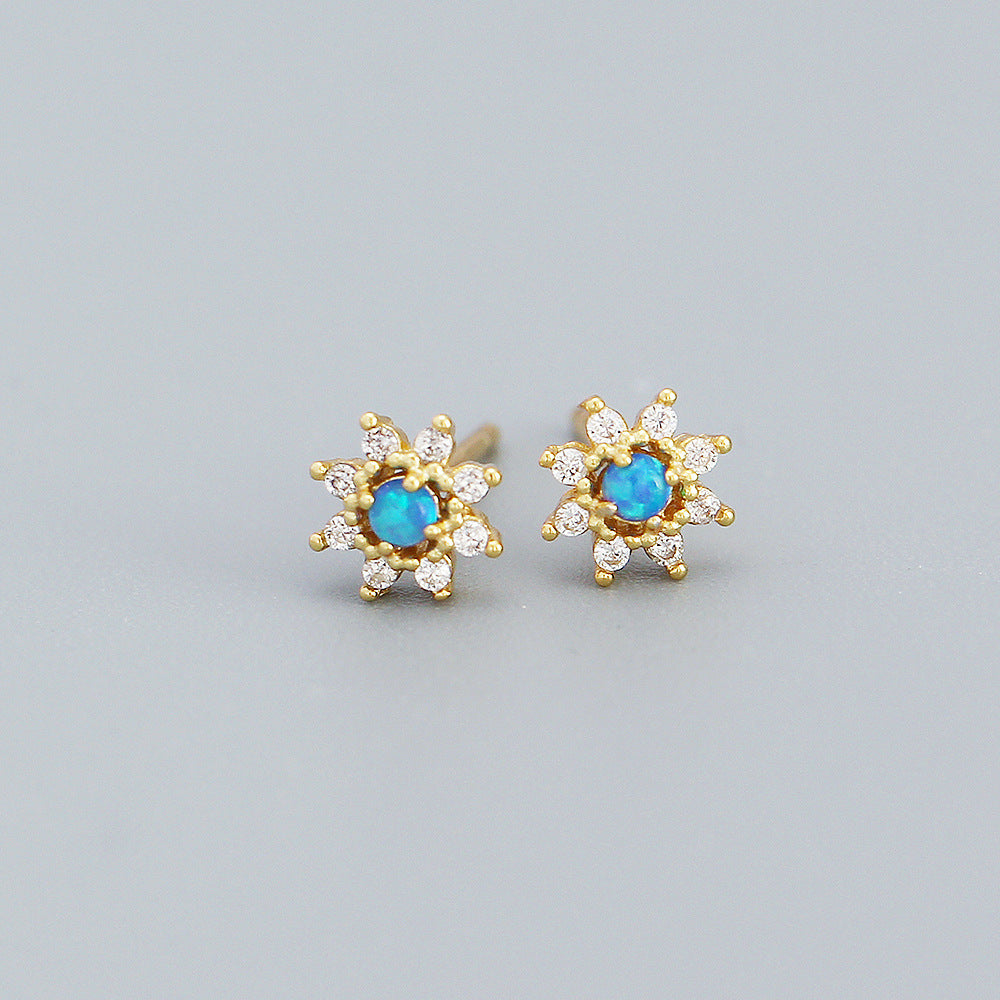Orecchini a perno floreali in argento sterling 925 con intarsio in zirconi cubici