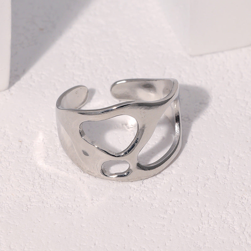 Minimalist Geometric Stainless Steel Adjustable Open Ring with Plated Finish for Women