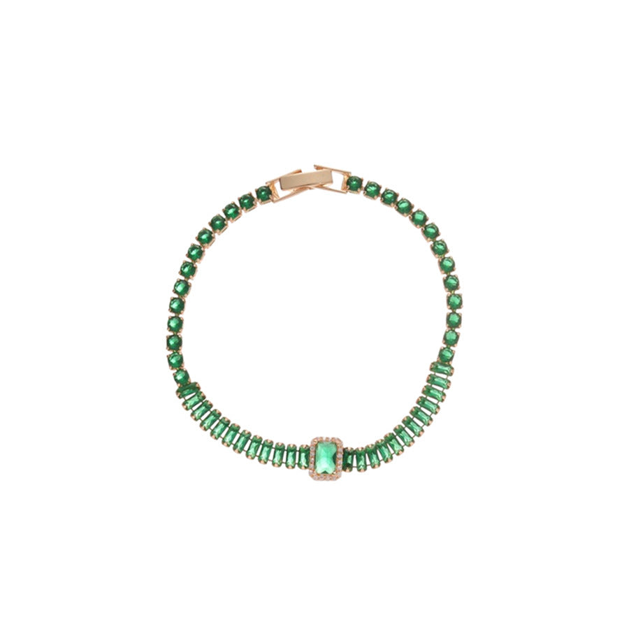 Elegant Luxury Geometric Square Round Cubic Zirconia Inlaid Brass Bracelet for Women
