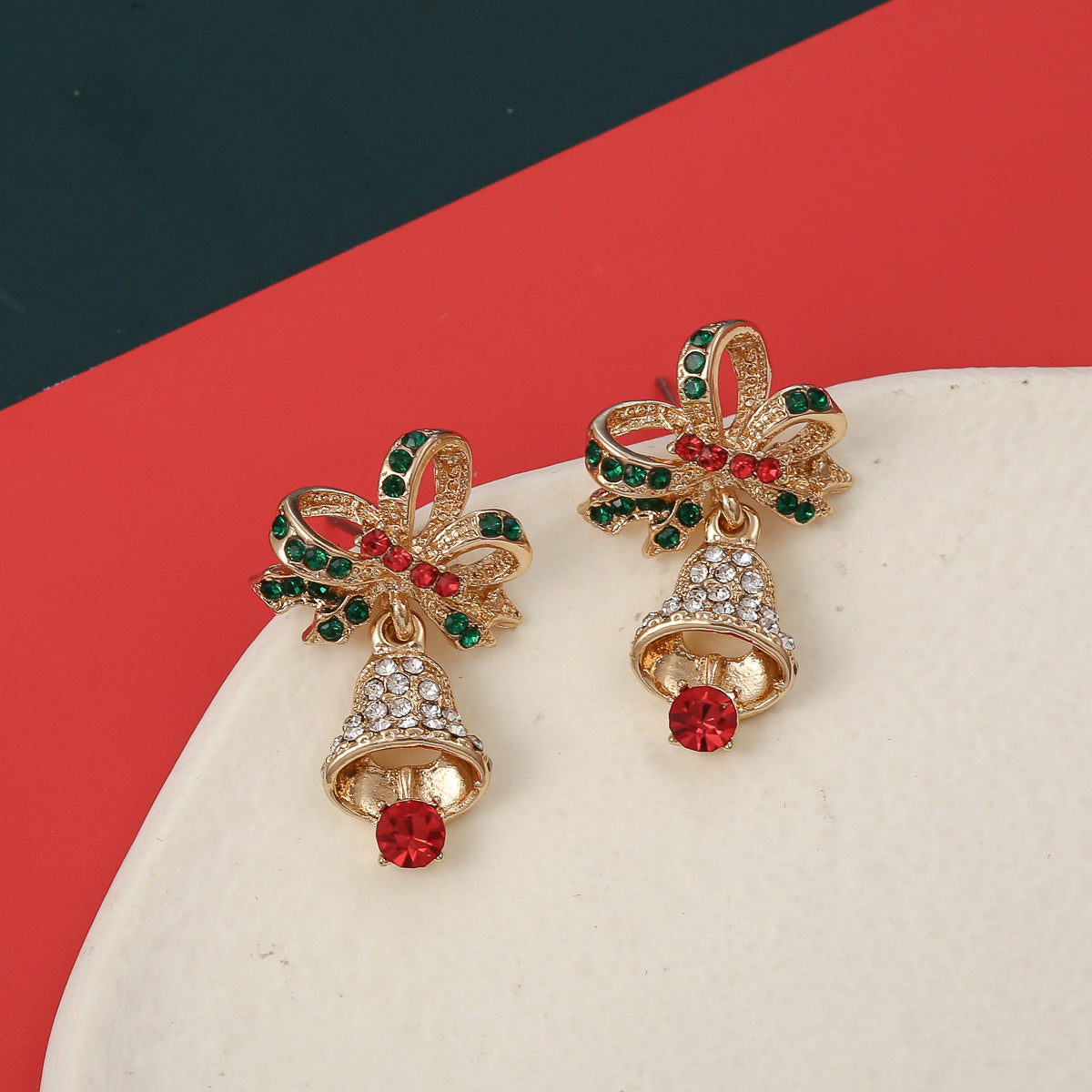 Pendientes de cobre con forma geométrica estilo OL a la moda con acabado chapado para mujer, tema de campana navideña