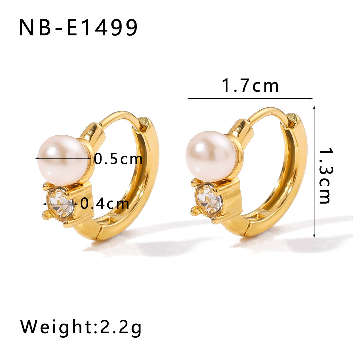 Minimalist Stainless Steel 18K Gold Plated Flower-Shaped Hoop Earrings with Rhinestone and Pearl Inlay for Women