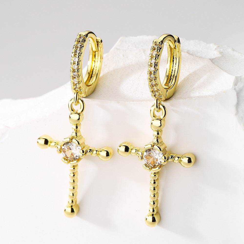 Pendientes Geométricos para Mujer de Cobre con Baño de Oro de 18K y Incrustaciones de Circonita, Joyería Minimalista de Moda