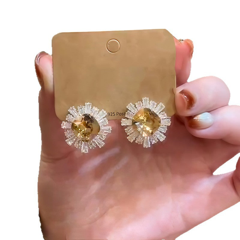 Orecchini a perno geometrici rotondi con zirconi in rame in stile francese vintage con perni in acciaio