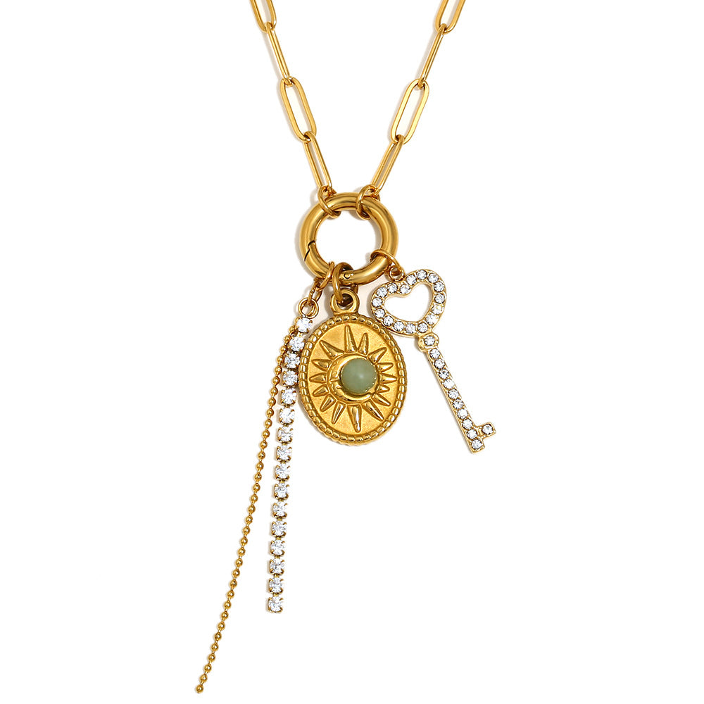 Elegant Geometric Oval Stainless Steel 18K Gold Plated Pendant Necklace DIY Charm Bar for Women
