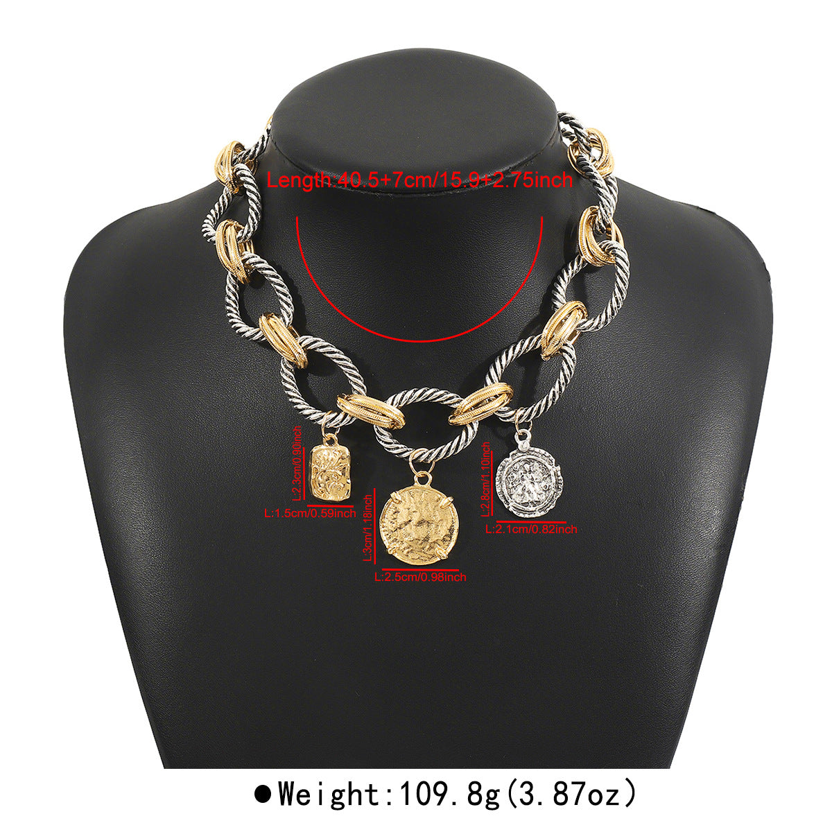Collar de clavícula con colgante de moneda de aleación chapada de estilo geométrico con cadena retorcida
