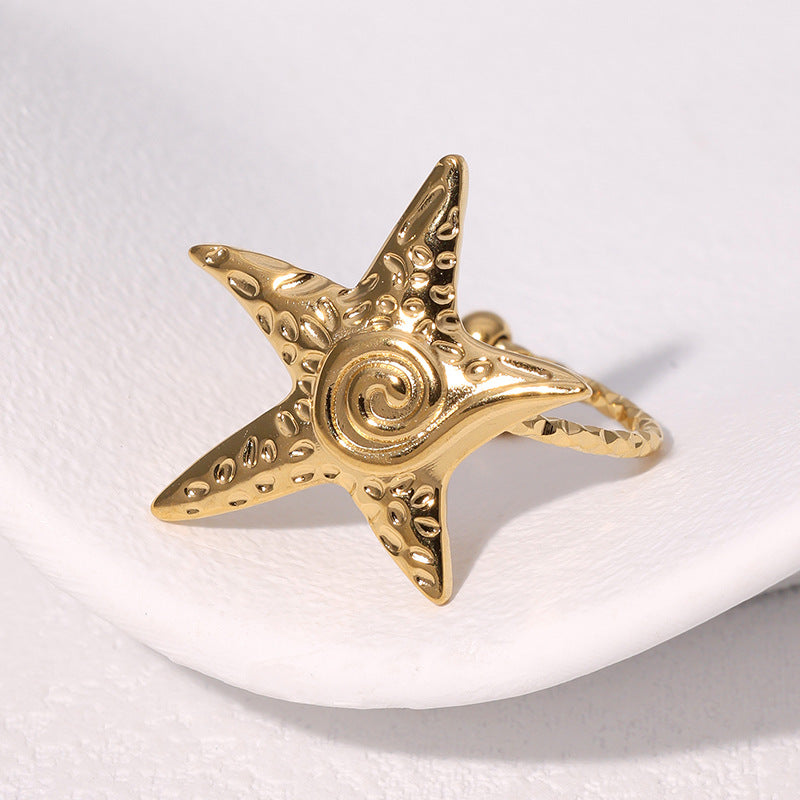 Fashion Minimalist Irregular Star Shaped 18K Gold Plated Stainless Steel Open Ring for Women