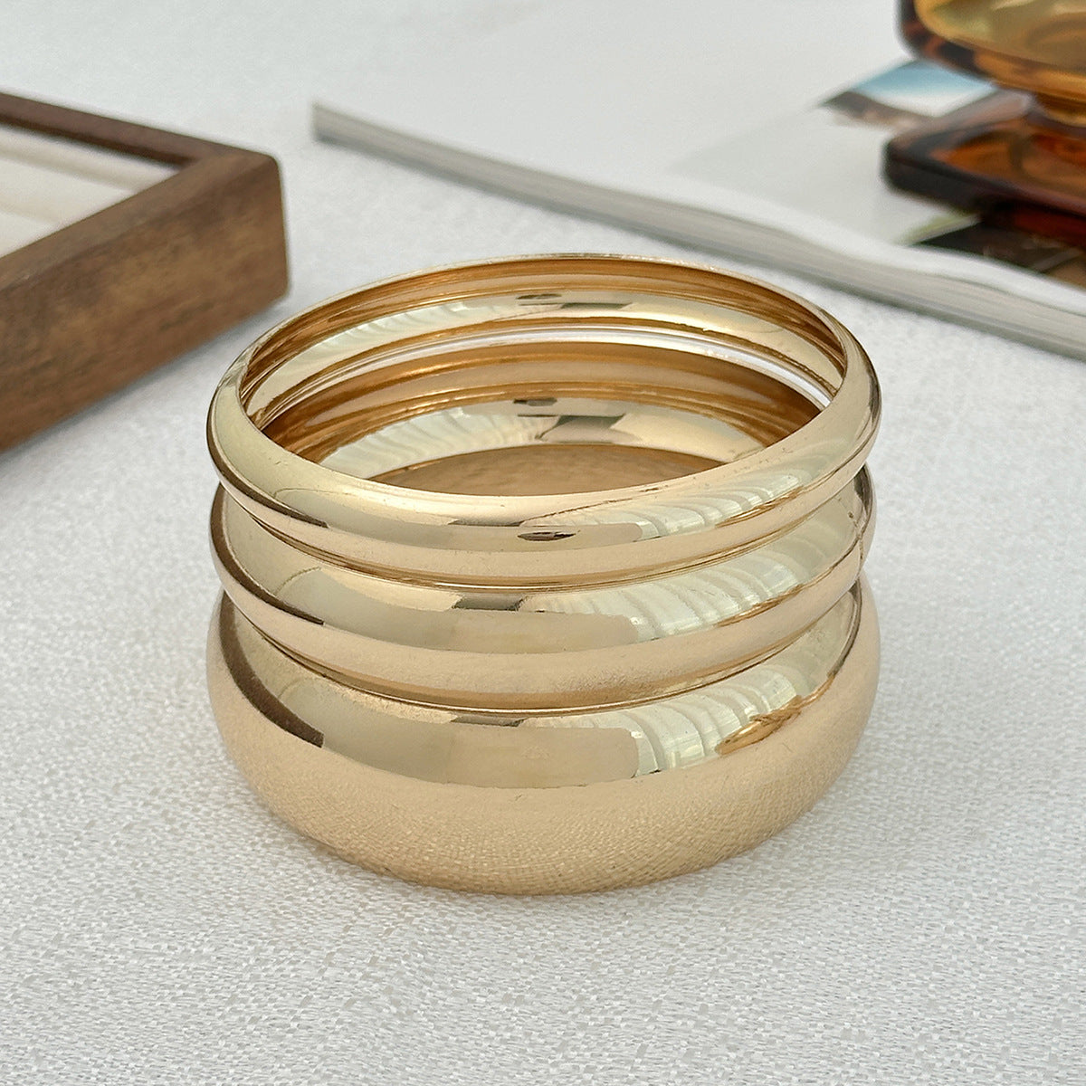 Exaggerated Round Geometric Plated Alloy Wide Cuff Bracelet for Women