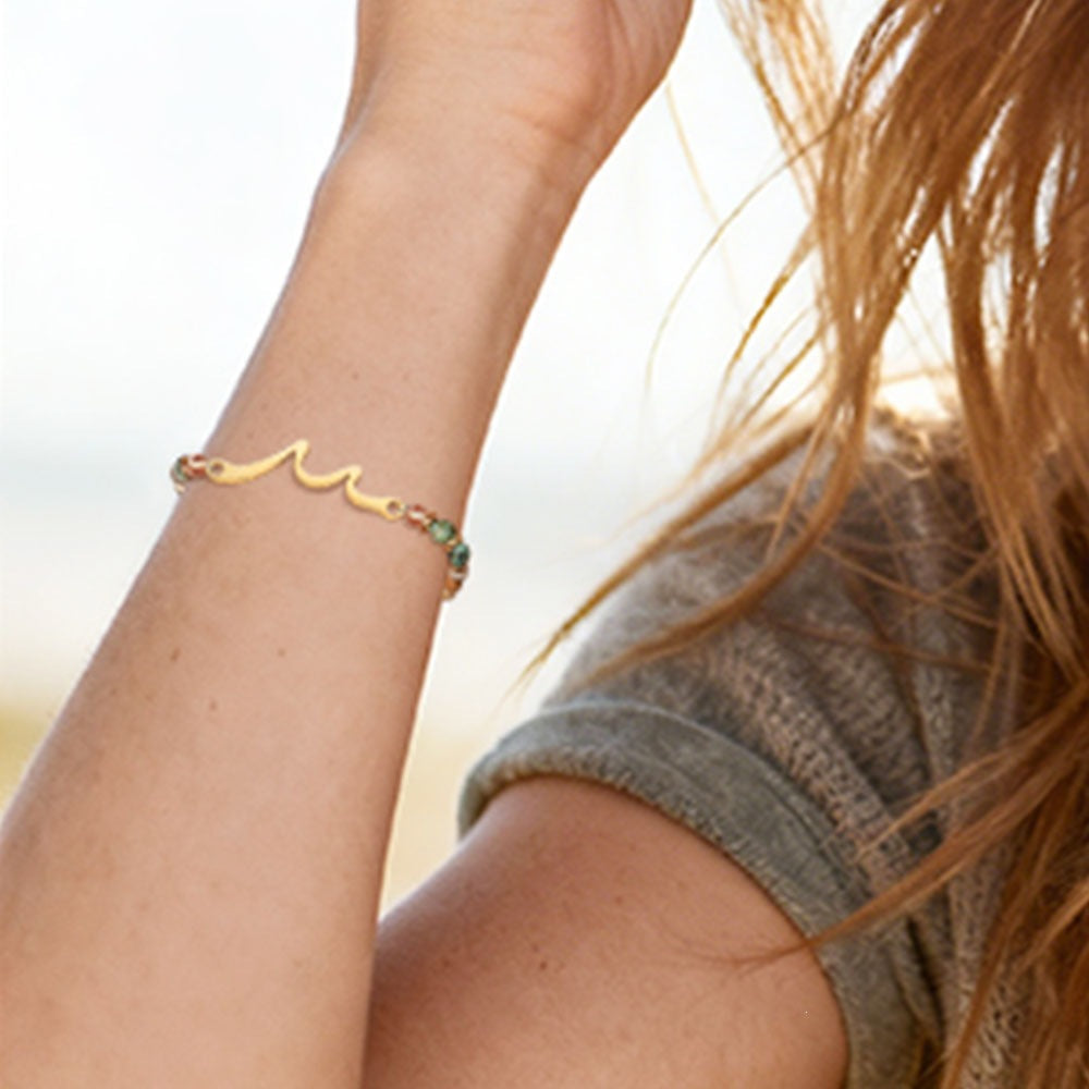 PVD 18K Gold Plated Stainless Steel Geometric Turquoise Bracelet Unisex Adjustable