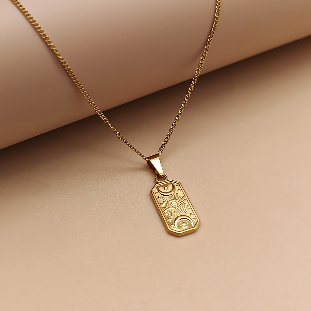 Minimalist Evil Eye Pendant Necklace in Stainless Steel with Vacuum Plating, Geometric Design