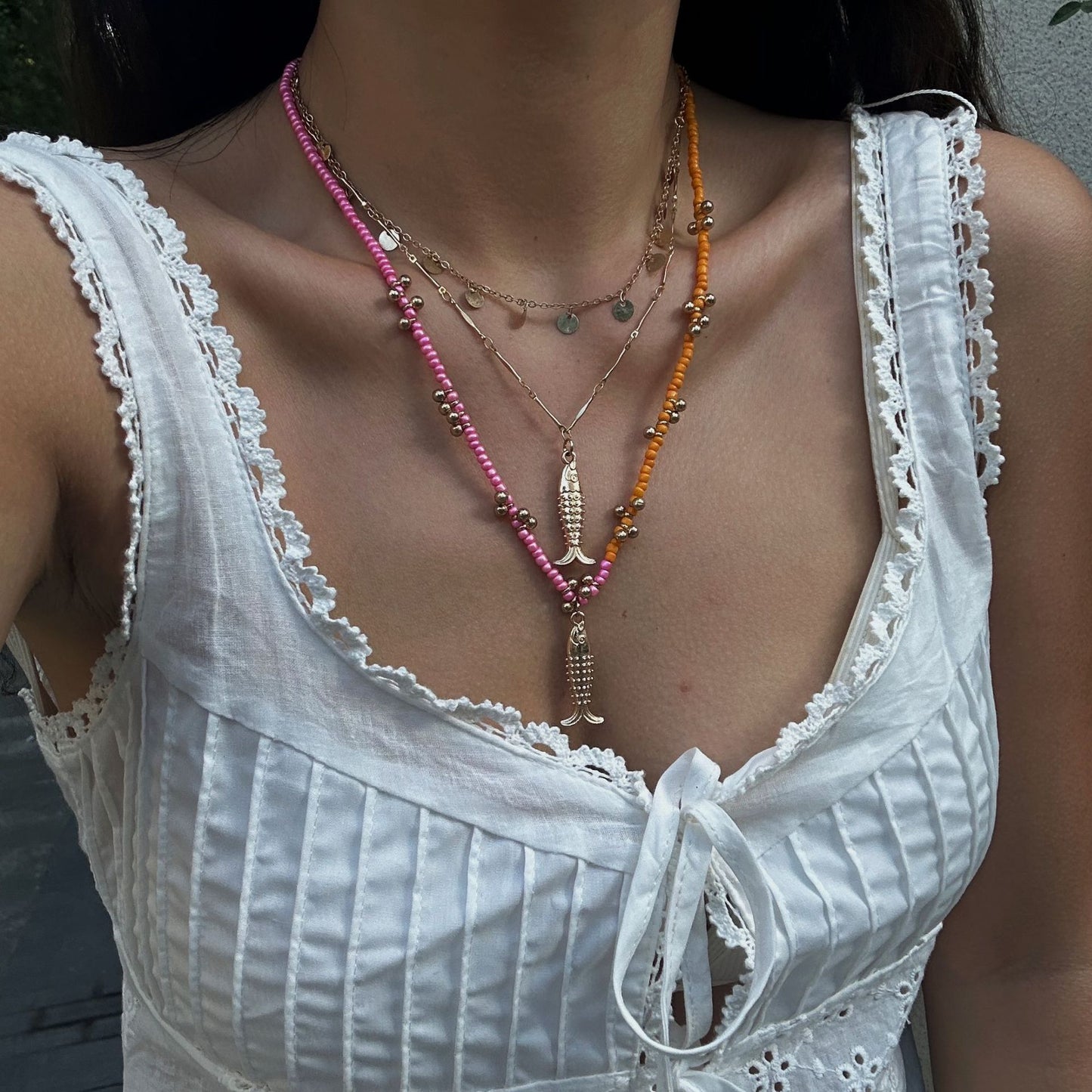 Personality Mermaid Tassel Pendant Necklace Set Alloy Plated Multi-layer Cable Chain for Women