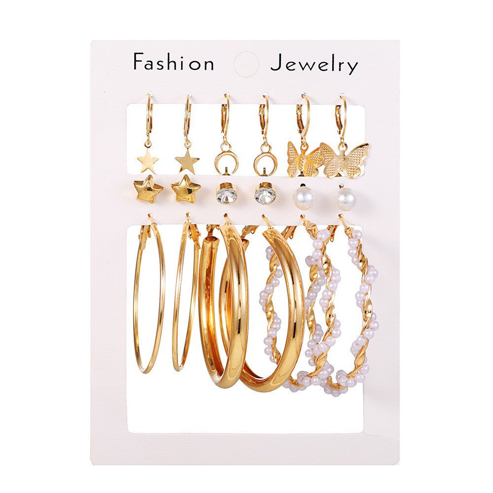 Vintage Geometric Round Plated Stainless Steel Hoop Earrings Set for Women and Men