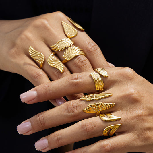 Geometric Wing-Shaped Titanium Steel Ring for Women with Plating Finish, Fashionable and Minimalist Jewelry