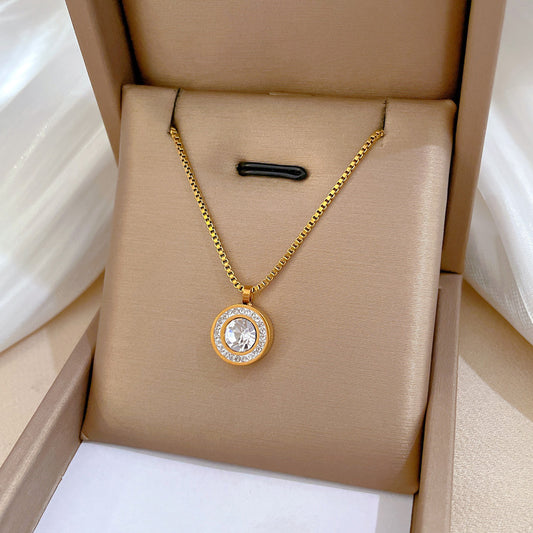 Minimalist Geometric Titanium Steel Necklace with Gold Plating for Women Locket Chain Pendant Jewelry