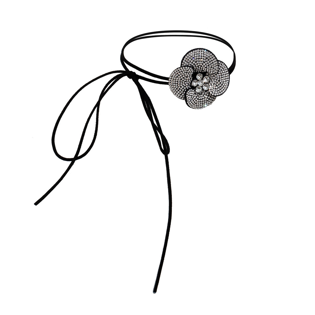 Collana girocollo floreale vintage con intarsi in strass su cordino di velluto regolabile, ciondolo multistrato con nappe da donna