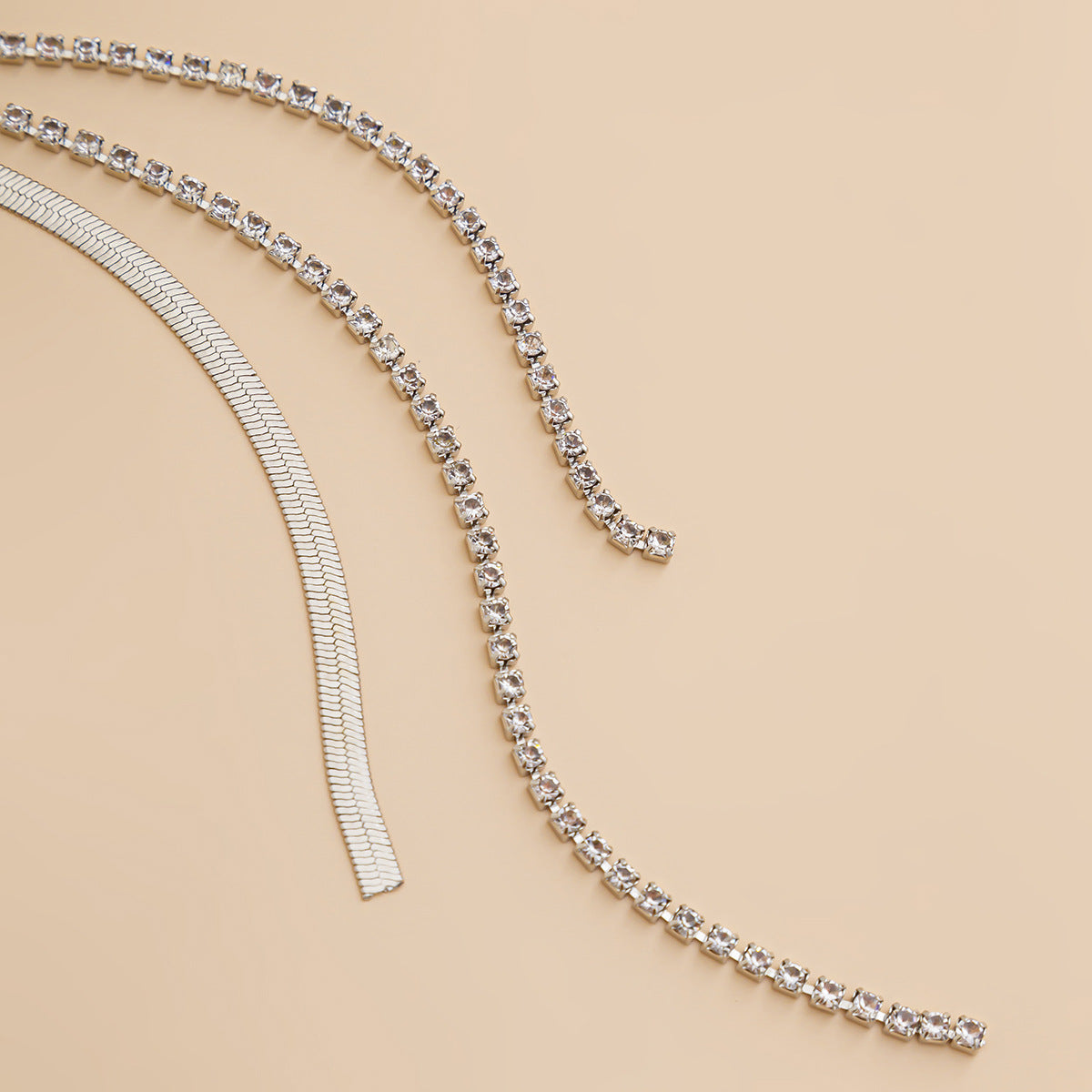 Minimalist Geometric Brass Plated Snake Chain Necklace with Tassel for Women