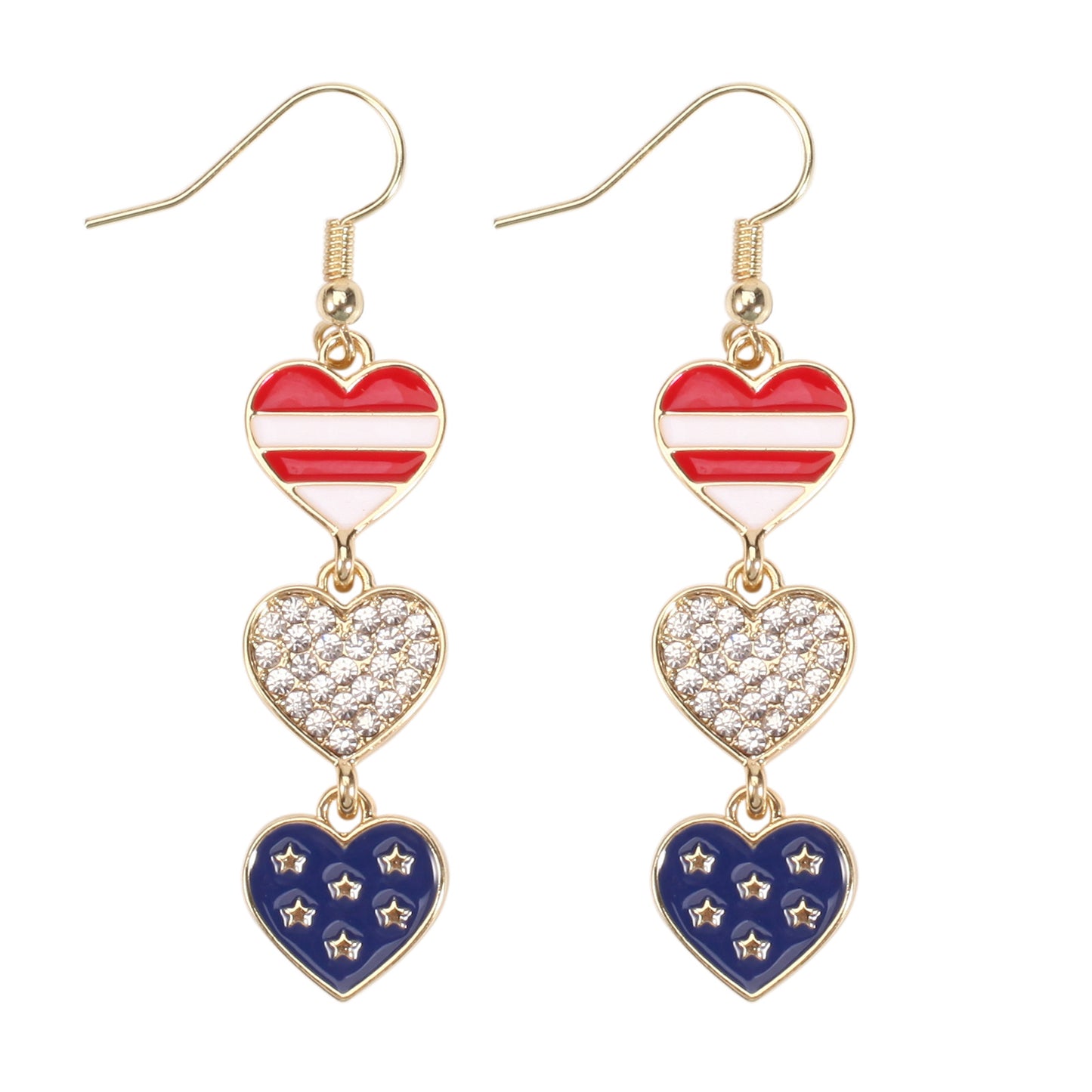 Patriotic Rhinestone Inlay Brass Earrings for Women
