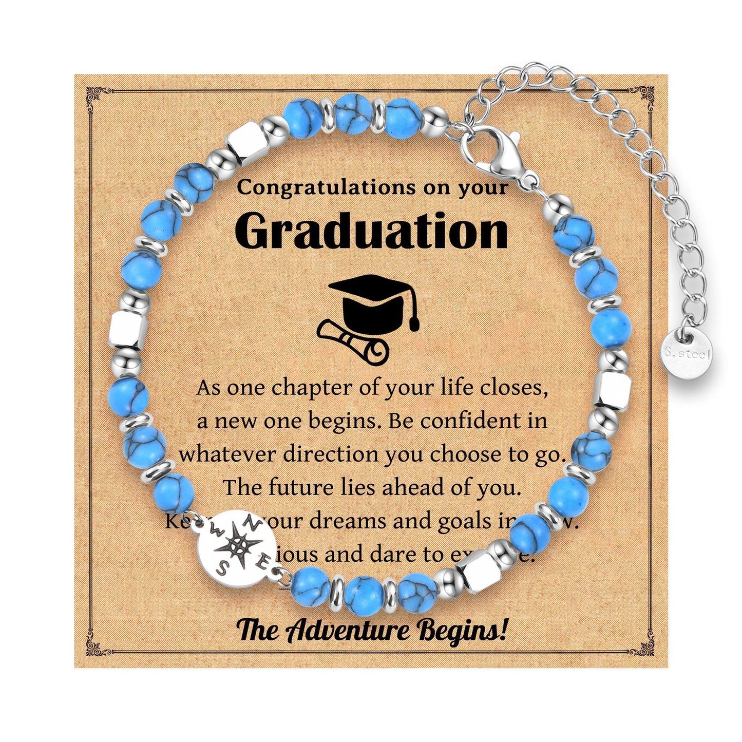 Bohemian Sweet Geometric Natural Stone Turquoise Agate Zebra Print Stainless Steel Bracelet Unisex
