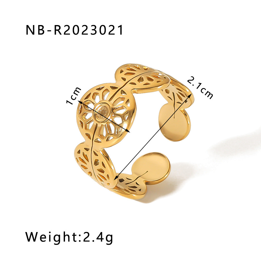 Minimalist Heart-Shaped Geometric Stainless Steel Open Ring for Women with 18K Vacuum Plating Finish