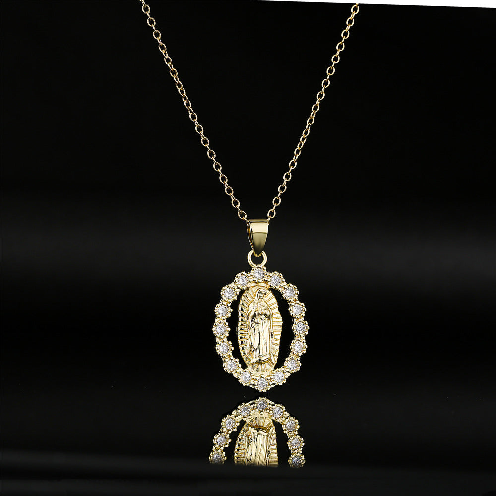 Religious Style Geometric Pendant Necklace for Women with Copper Base Plated in 18K Gold and Micro-Paved Zirconia