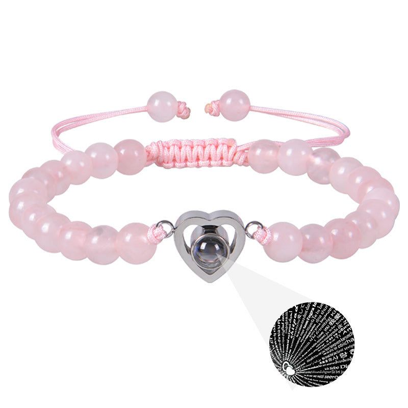 I Love You Projection Crystal Agate Bracelet Unisex Round Letter Charm