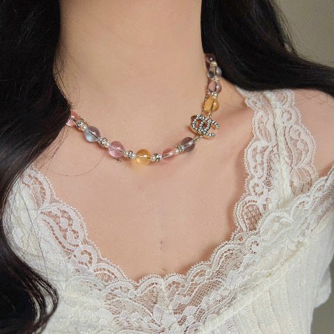 Elegant Luxury Letter Crystal Plated Ball Chain Necklace for Women