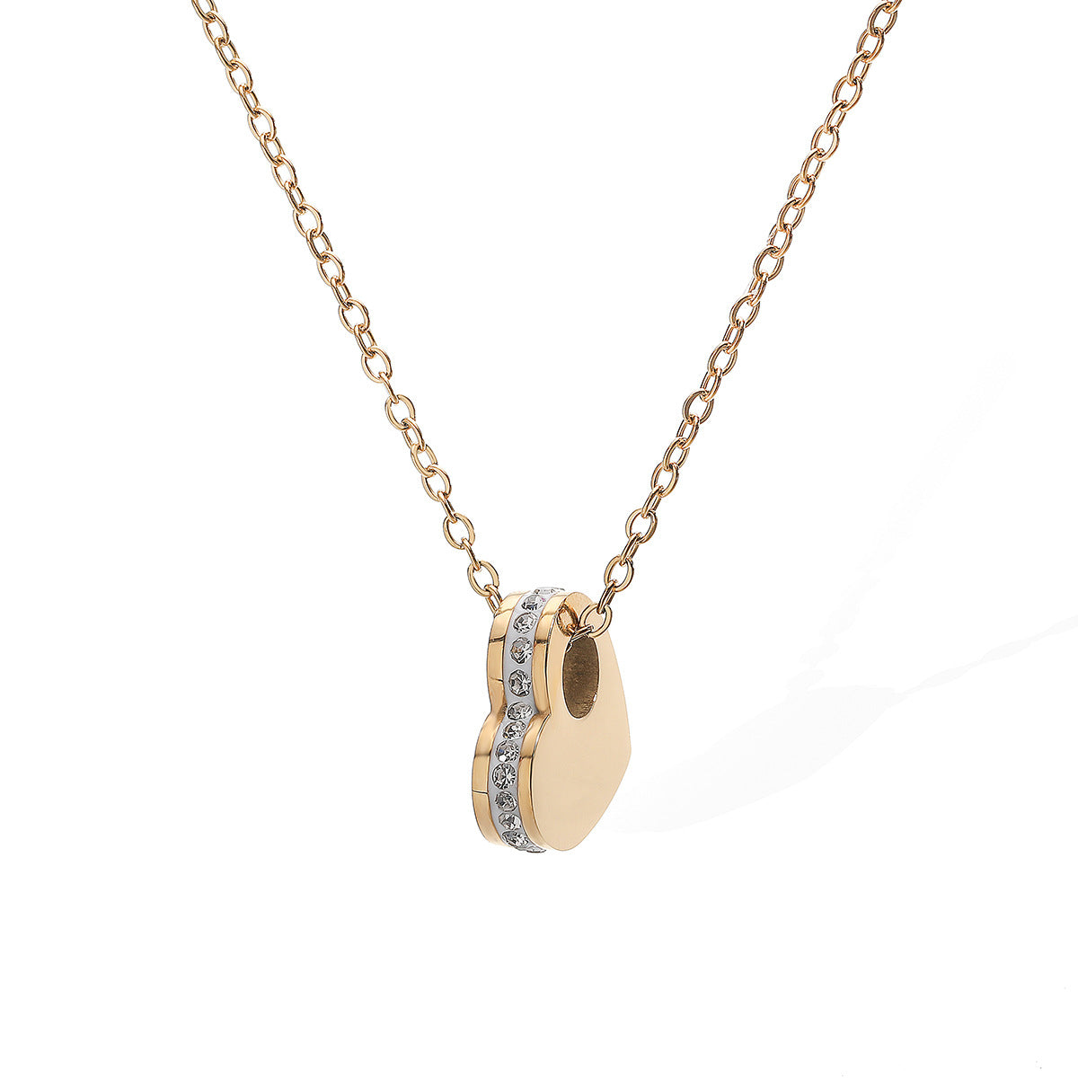 Minimalist Elegant 18K Gold Plated Stainless Steel Cubic Zirconia Heart Pendant Necklace for Women