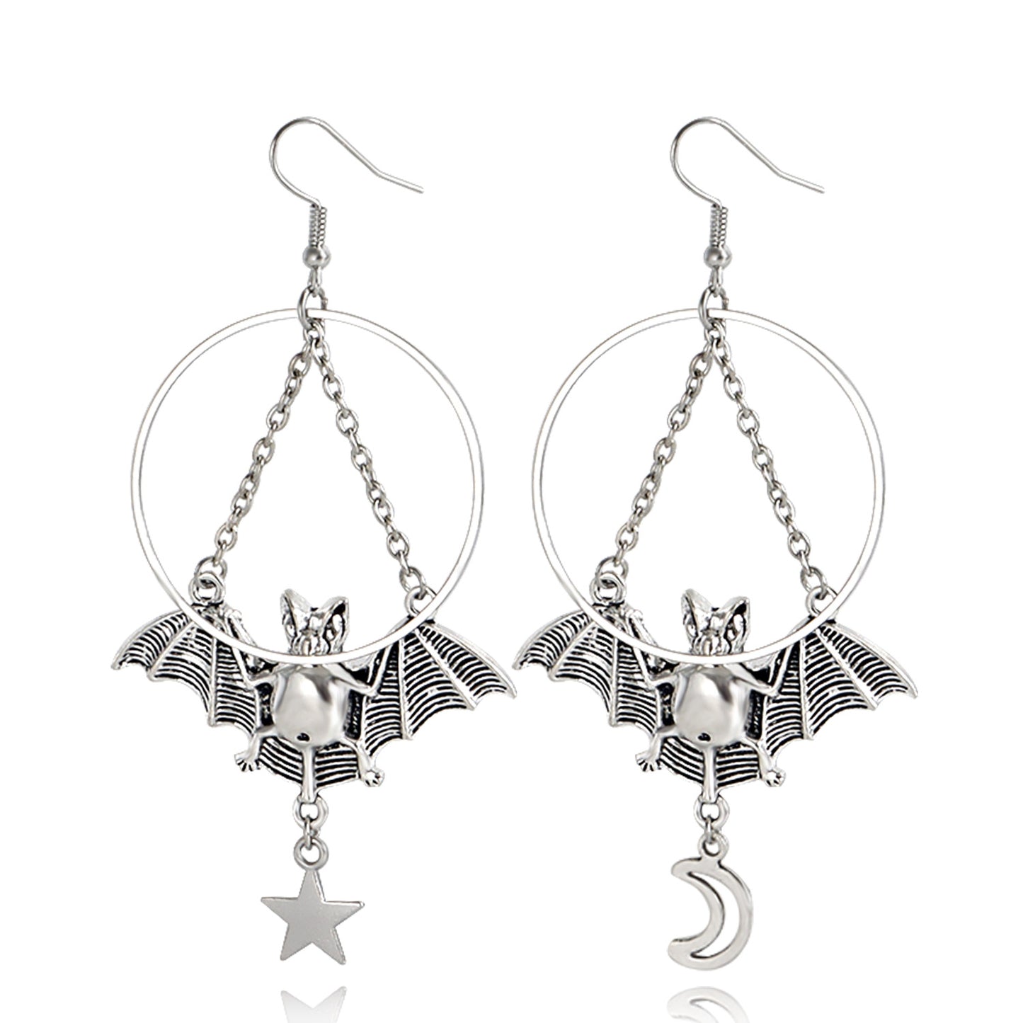 Geometric Batman Pendant Earrings for Women in Alloy with Plated Finish, Minimalist Circular Hoop Design
