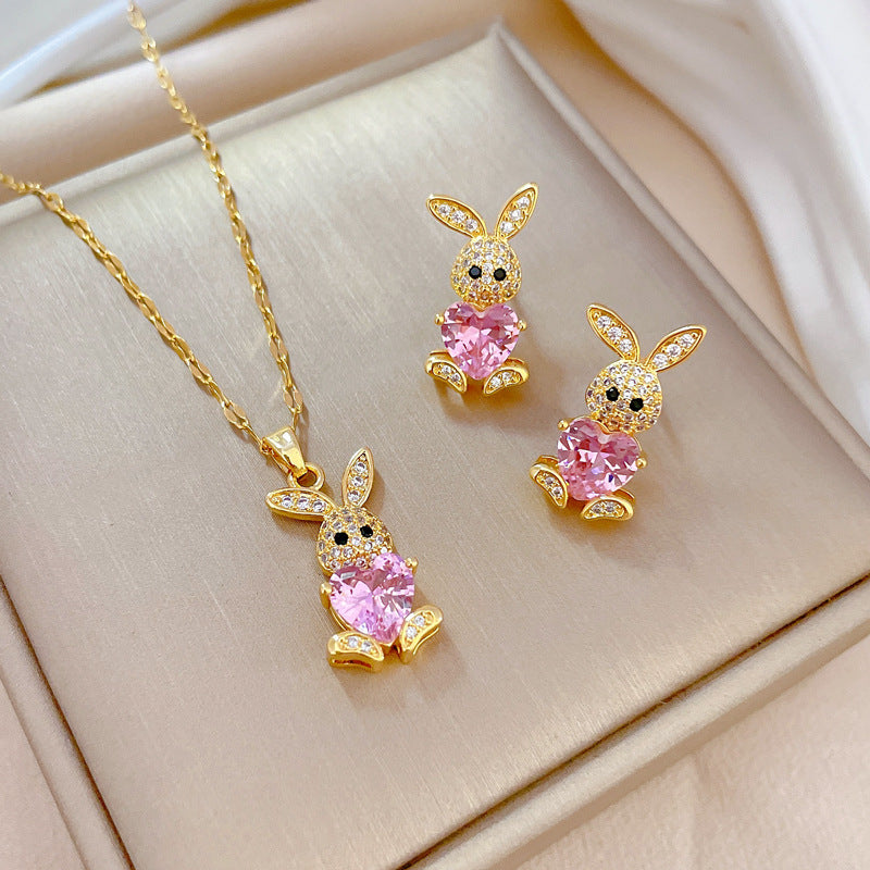 Luxury Fresh and Sweet Plated Brass Zircon Micro-Pave Earrings and Necklace Set