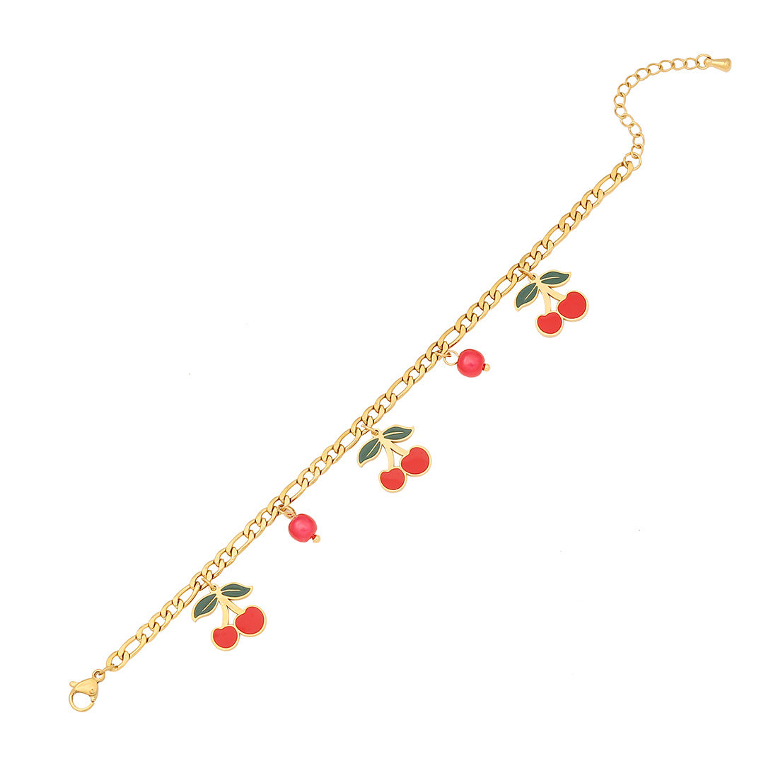 Cherry-Shaped Pendant Necklace in Stainless Steel with Plated Finish, Fashionable Double-Layer O-Chain for Women