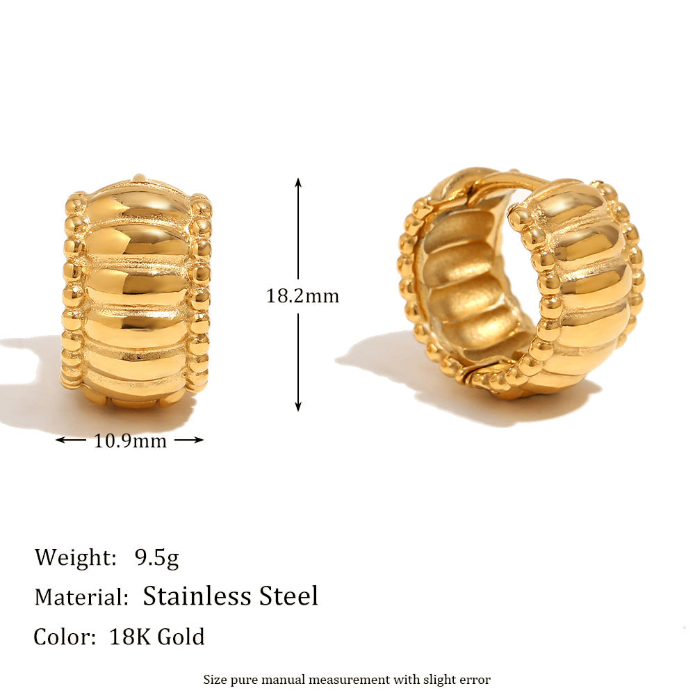 Vintage-Inspired Twisted Geometric Stainless Steel Earrings with 18K Gold Plated Beaded Edge and Threaded Back for Women