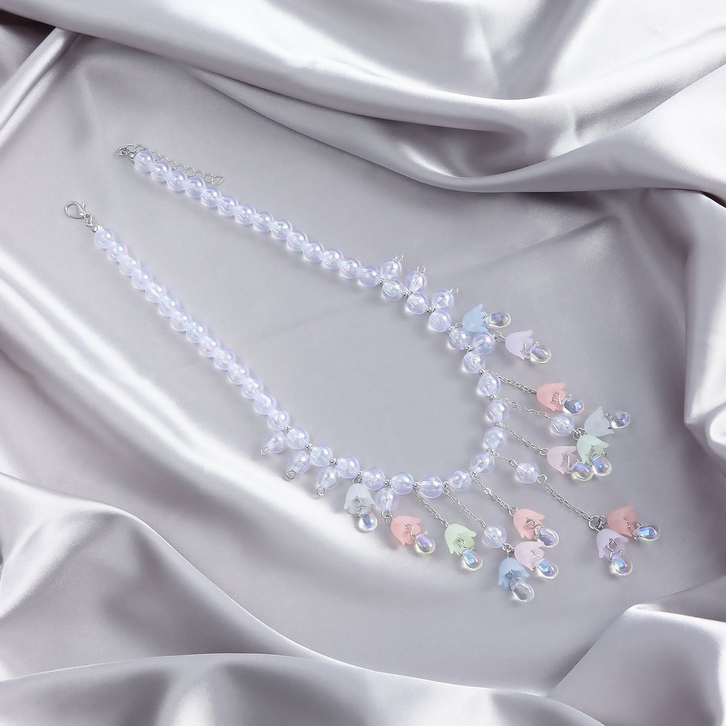 Elegant Summer Colorful Beaded Necklace with Geometric Pendant and Tassel Detail for Women