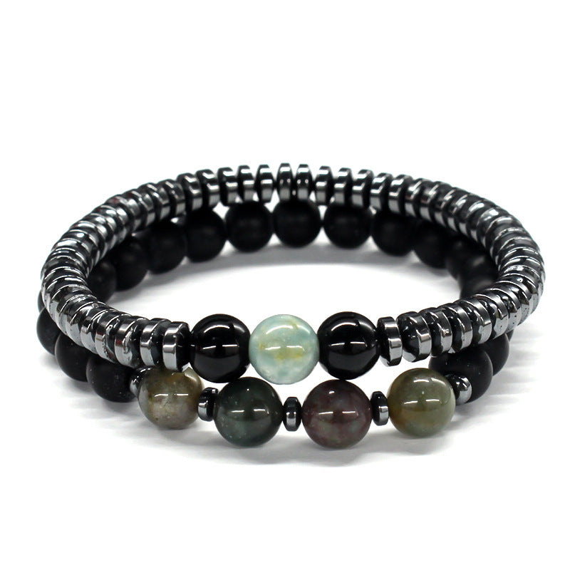 Minimalist Men's Black Stone Beaded Bracelet Handmade Natural Stone Strand