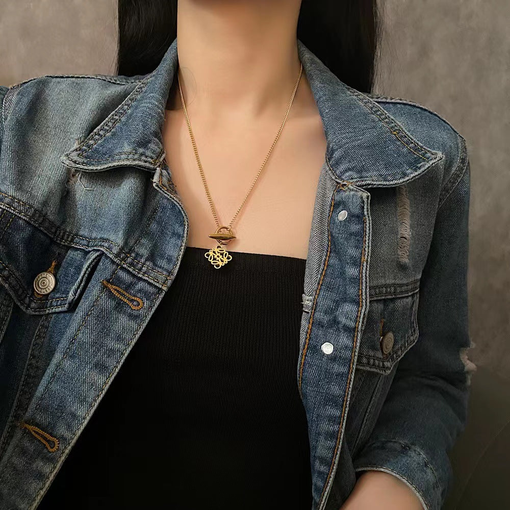 Collar de cadena de titanio y acero geométrico minimalista para mujer, con baño de oro, estilo vintage, delicado, con diseño de lujo