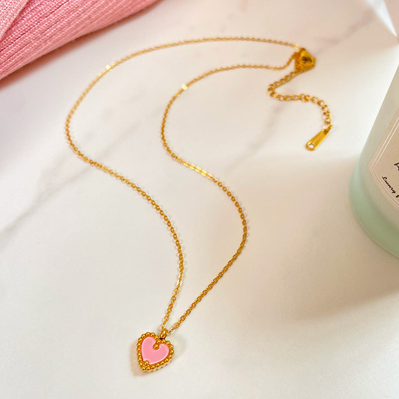 Minimalist Elegant Heart Titanium Steel Plated Necklace Cable Chain Unisex