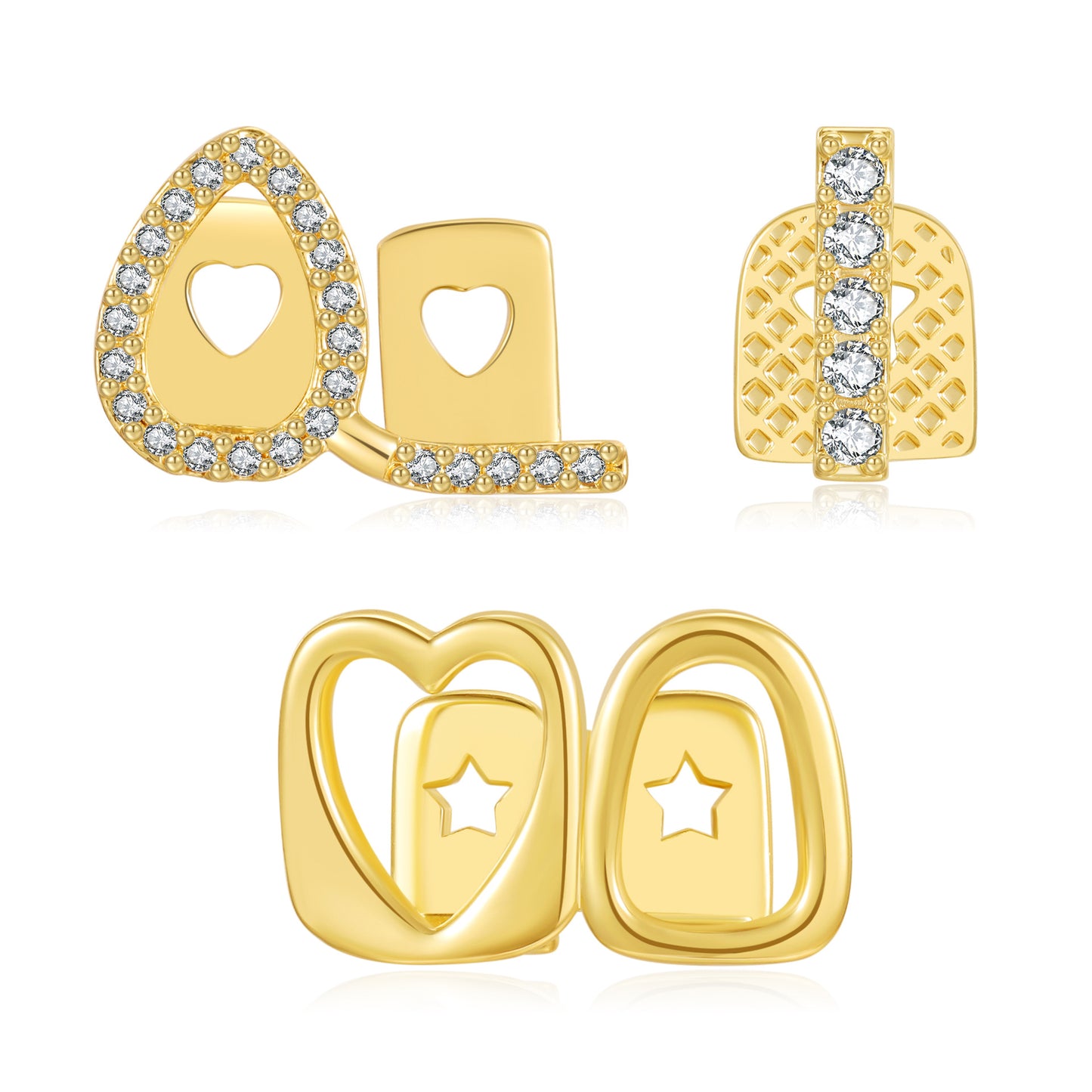 Hip-hop Gold Plated Brass Rhinestone Inlay Teeth Grillz for Men