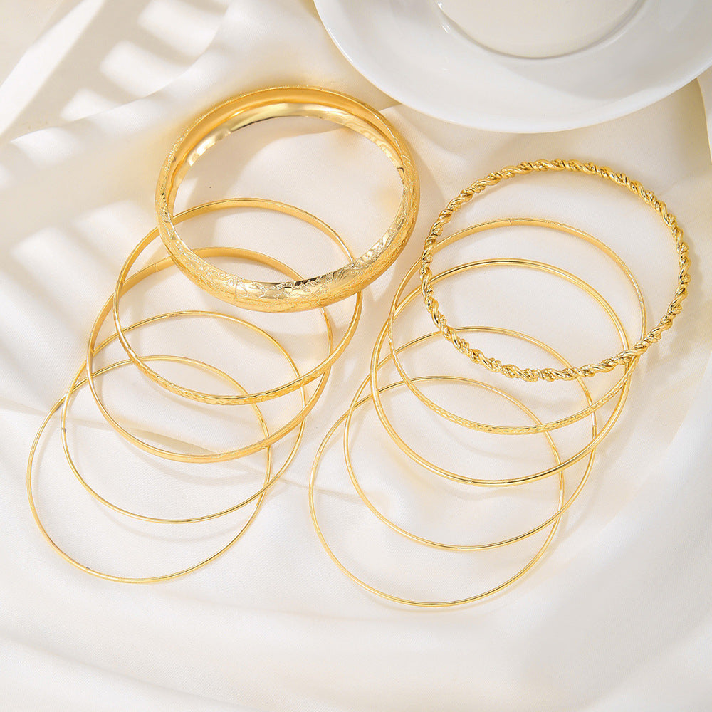Bohemian Geometric Wave Pattern Polished Electroplated Alloy Bracelet Set for Men and Women