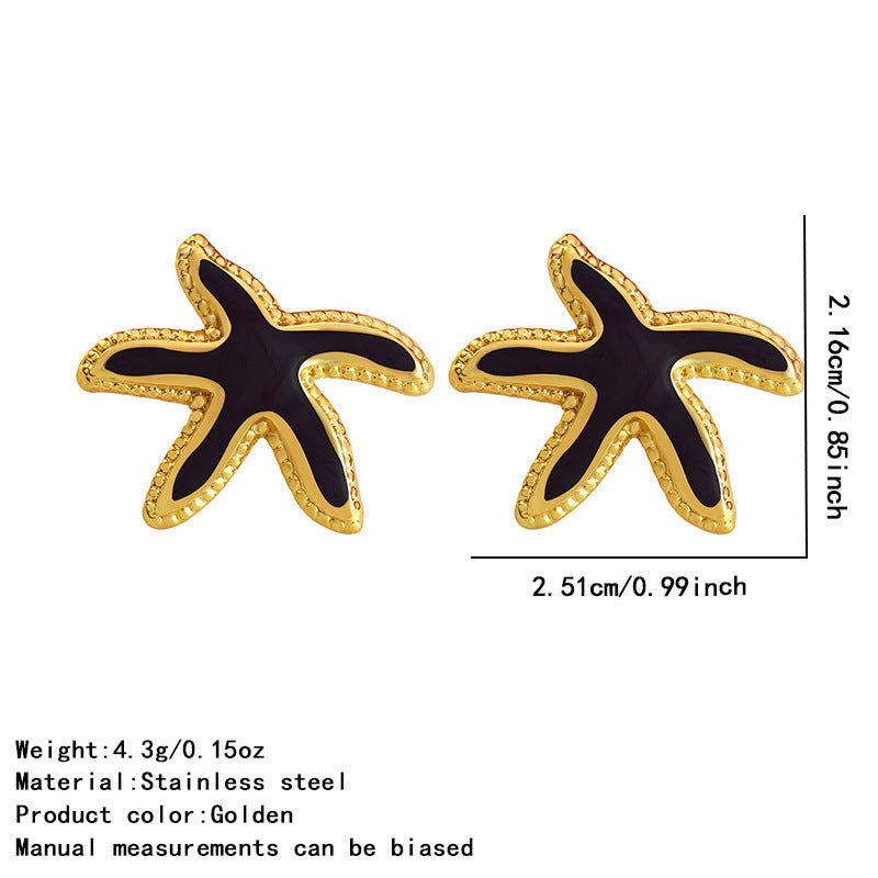 Minimalist Stainless Steel Drip Oil Plated Starfish Earrings for Women