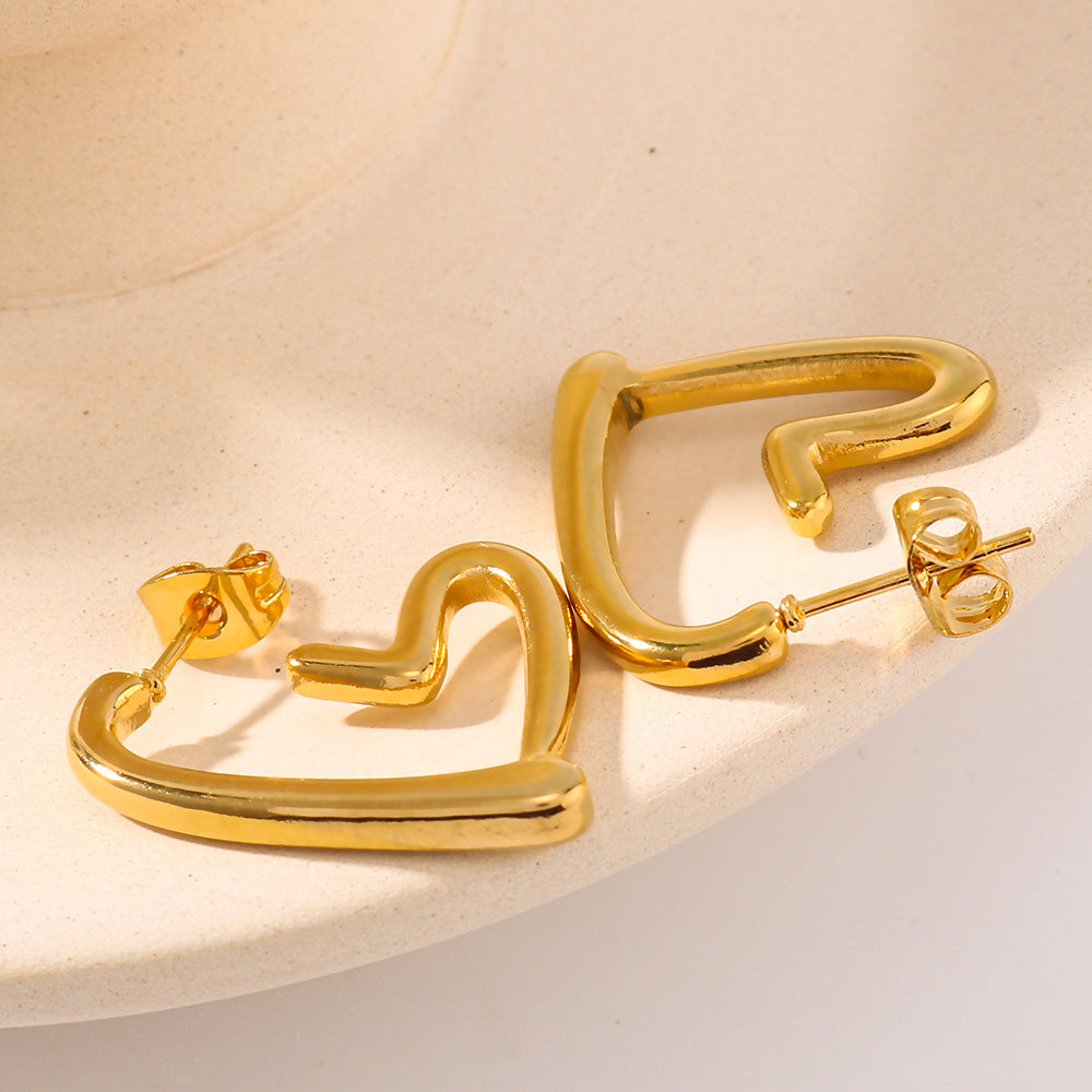 Irregular Hollow Heart-Shaped Stainless Steel Earrings with 18K Gold Plating, Lightweight Waterproof Women's Fashion Jewelry