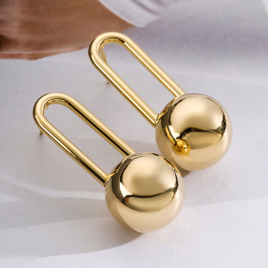 Punk Geometric Round Ball Copper Earrings for Women with Metallic Finish