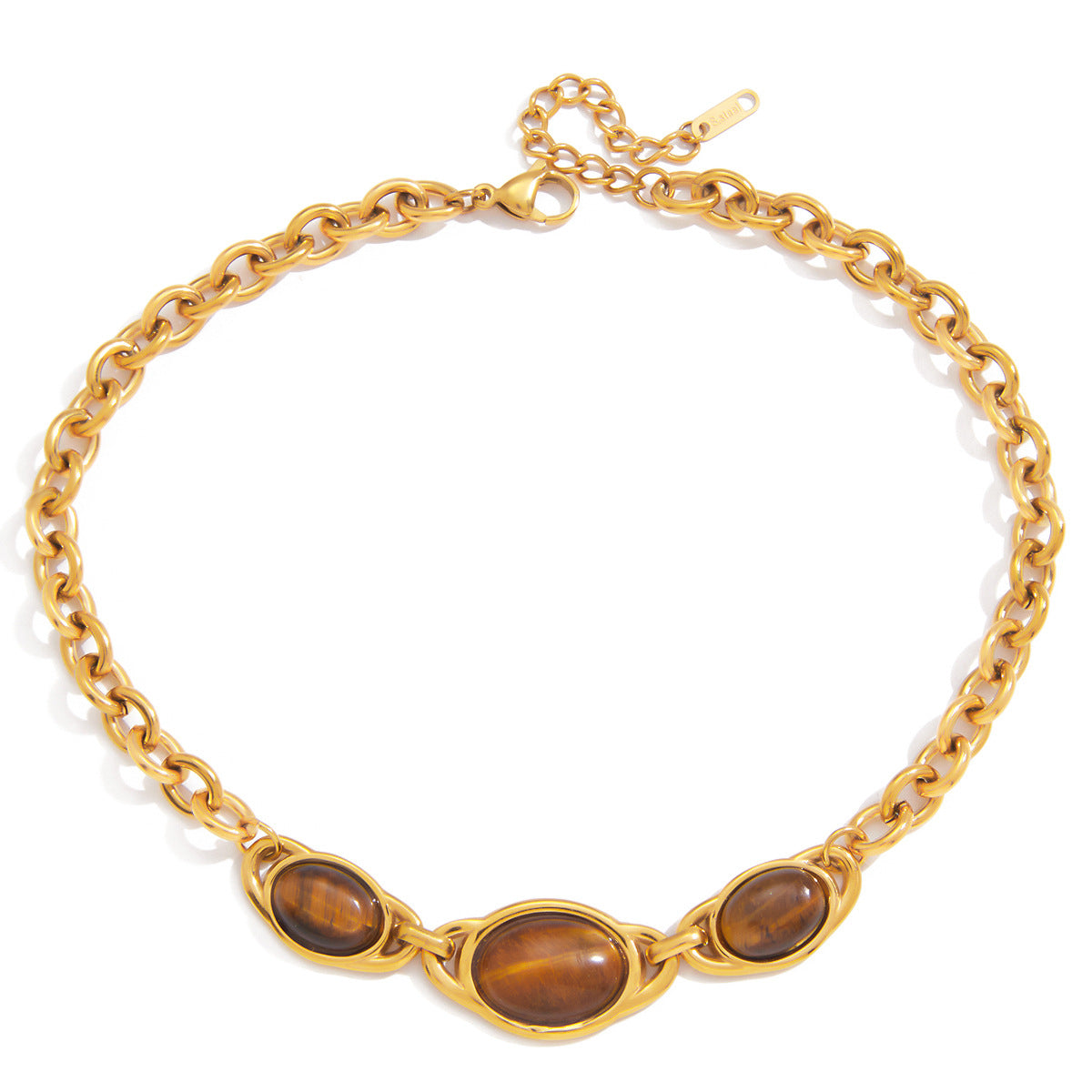 Collana con Pendente Minimalista Geometrico a Occhio di Tigre in Acciaio al Titanio Placcato per Donna
