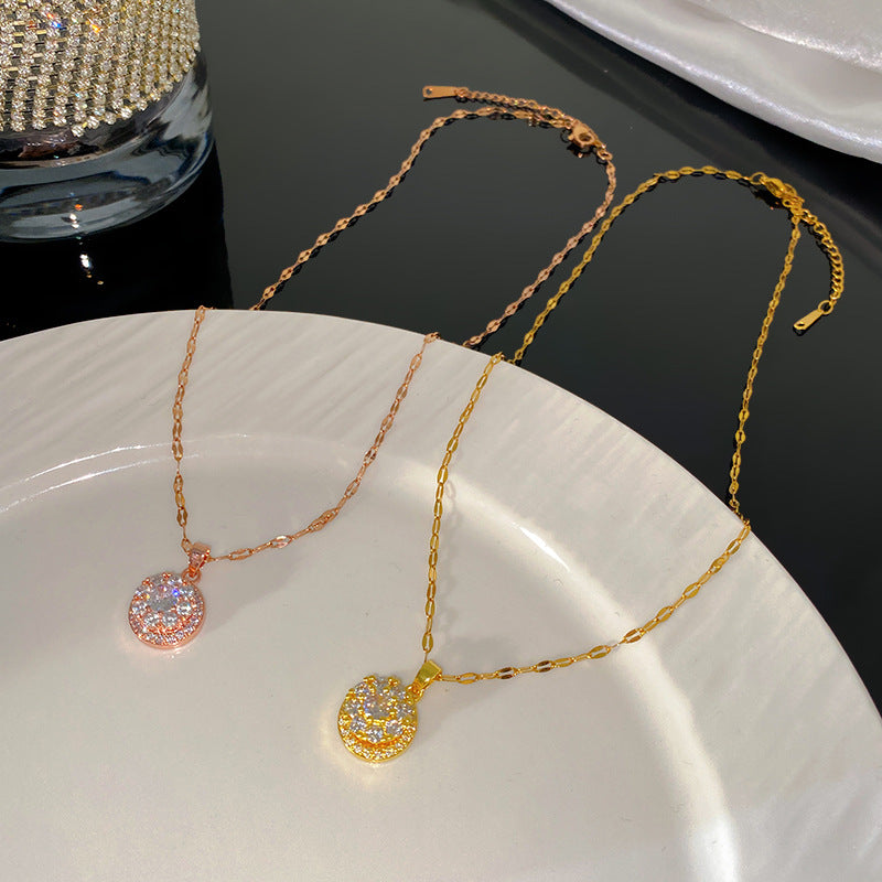 Sweet Sporty Rotatable Cubic Zirconia Floral Titanium Steel Necklace for Women
