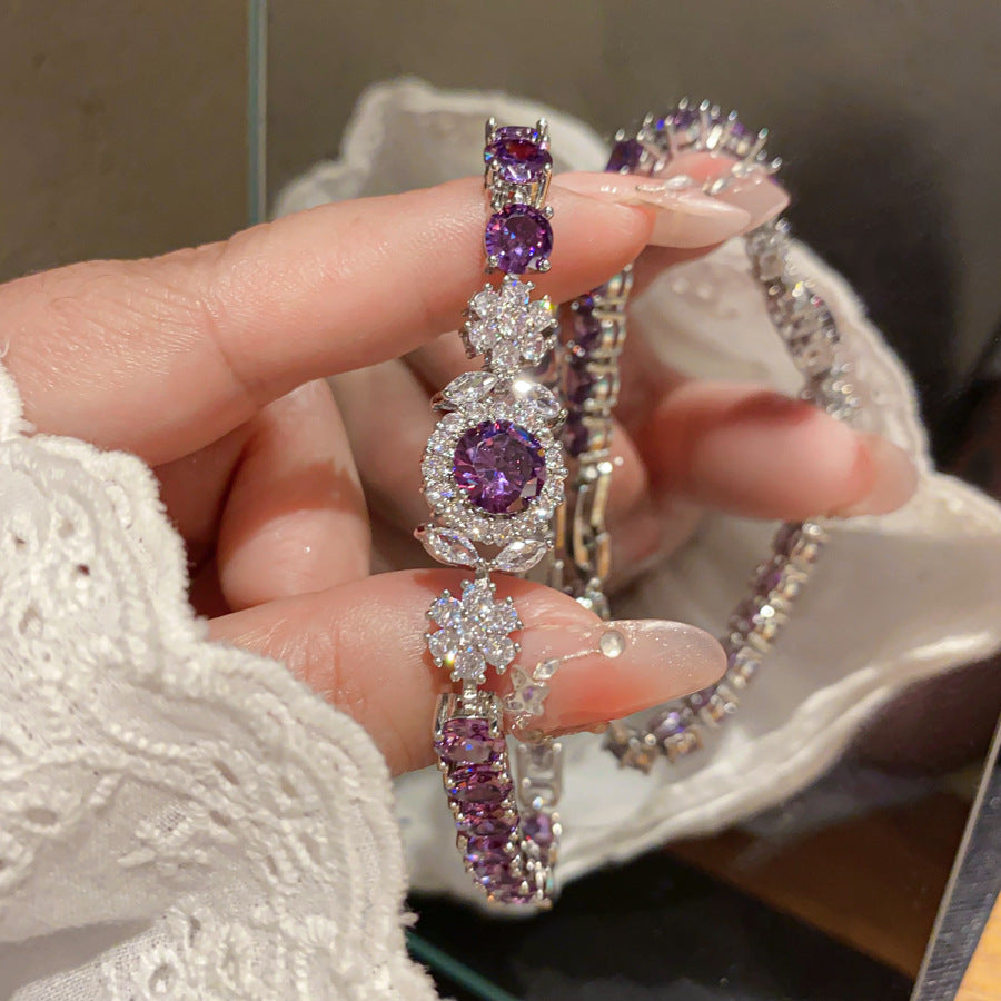 Luxury Elegant Round Floral Geometric Brass Bracelet with Cubic Zirconia Inlay for Women