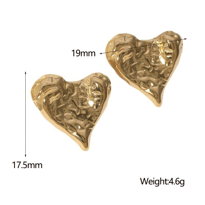 Orecchini da donna minimalisti in acciaio al titanio a forma di cuore con placcatura in oro 18 carati e perni in acciaio inossidabile