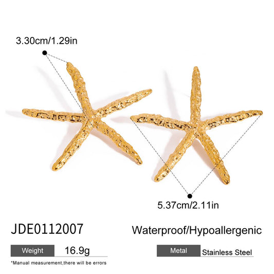 Juego de collar y pendientes de acero inoxidable con estrella de mar minimalista y elegante para mujer