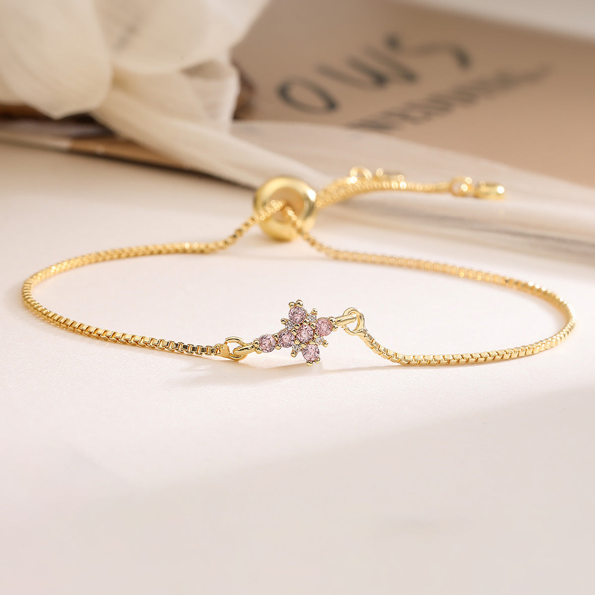 Exquisite Gold Plated Cubic Zirconia Cross Bracelet for Women