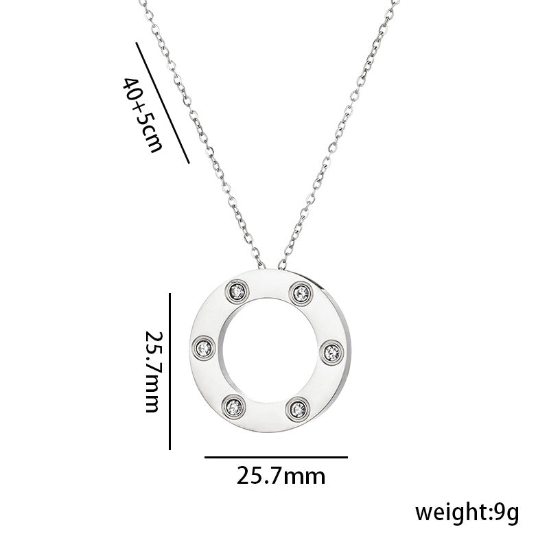 Collar con colgante geométrico redondo minimalista de acero de titanio para mujer con incrustaciones de diamantes de imitación, cadena de cuello en capas hipoalergénica y resistente a las serpientes