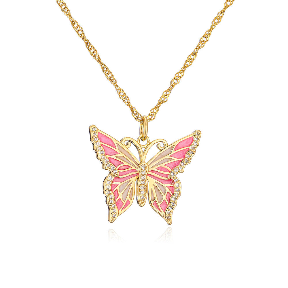 Minimalist Butterfly Pendant Necklace for Women in Copper with 18K Gold Plating and Enamel Finish Featuring Cubic Zirconia Accents